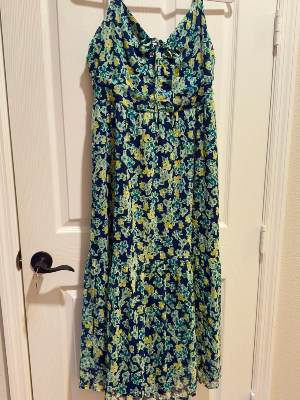 LOFT Navy Floral Dress with Yellow & Teal Accents